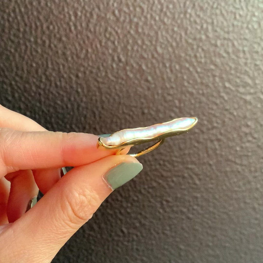 (ロングパール/gold) flute ring：pearl series
