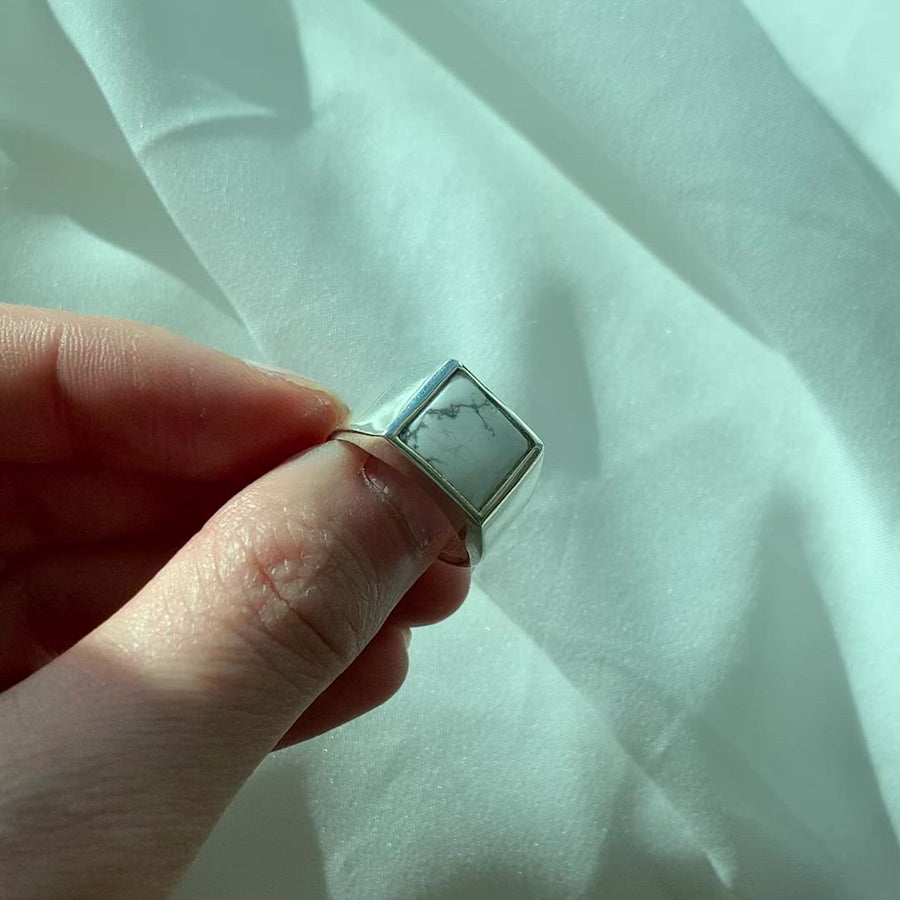 (ハウライト/silver) unisex block ring