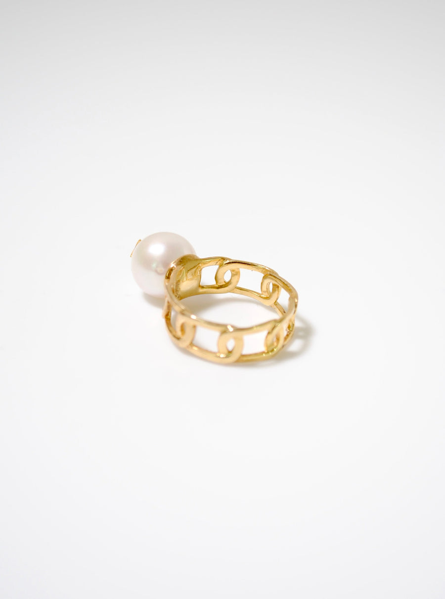 (淡水ホワイトパール/ gold ) dragon star pearl ring