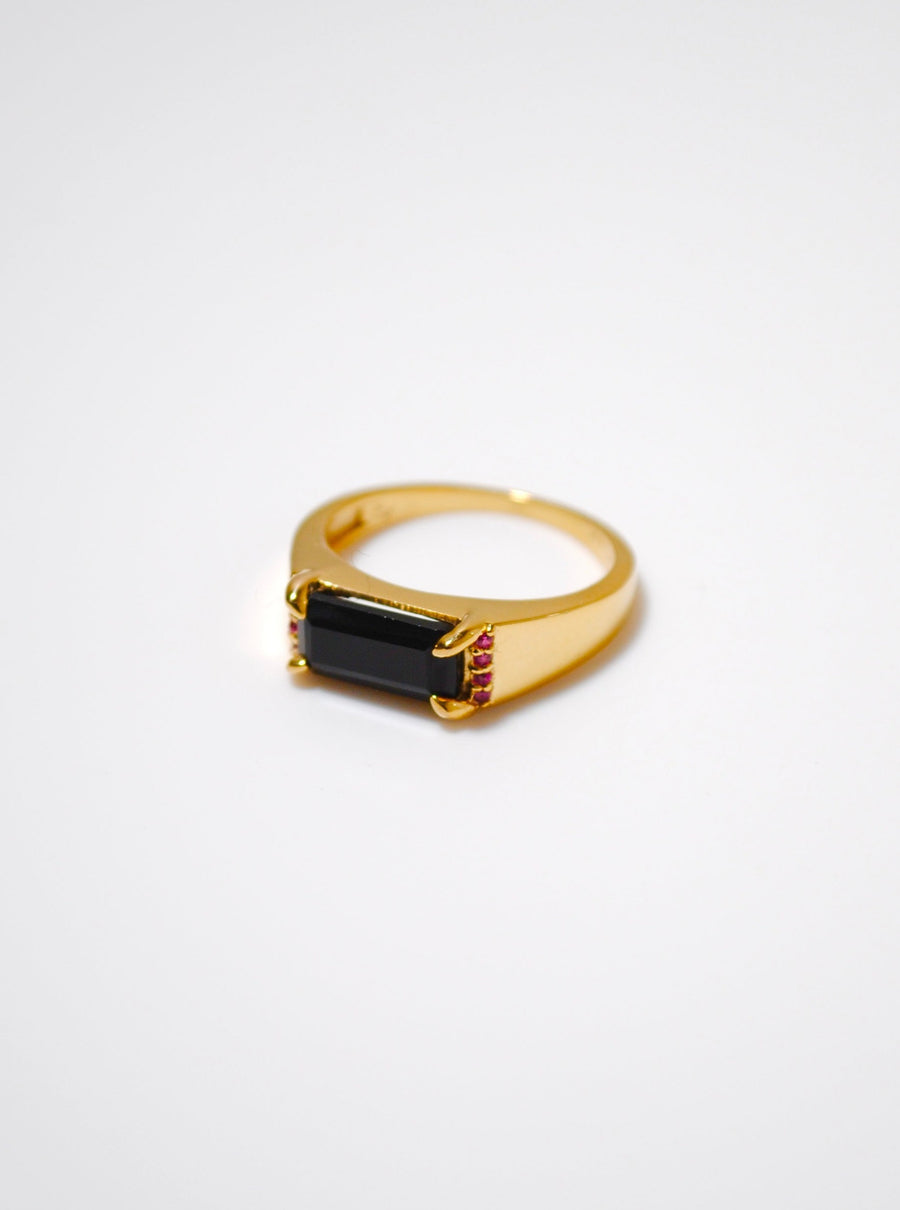 (ブラックオニキス×ルビー/gold) two tone side pave ring