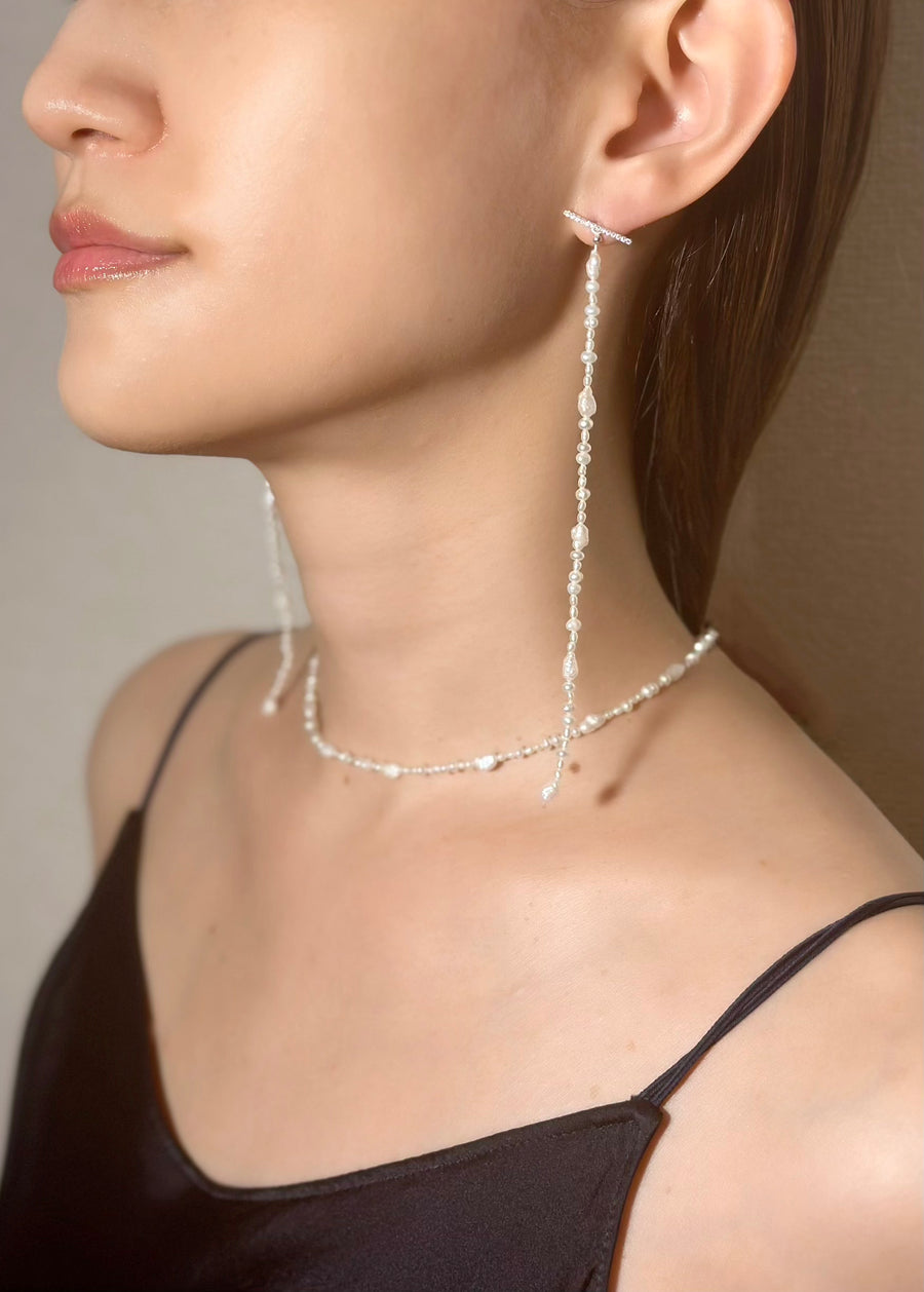 (パール・モアサナイト/silver) 2way baby pearl pierced earring-single-