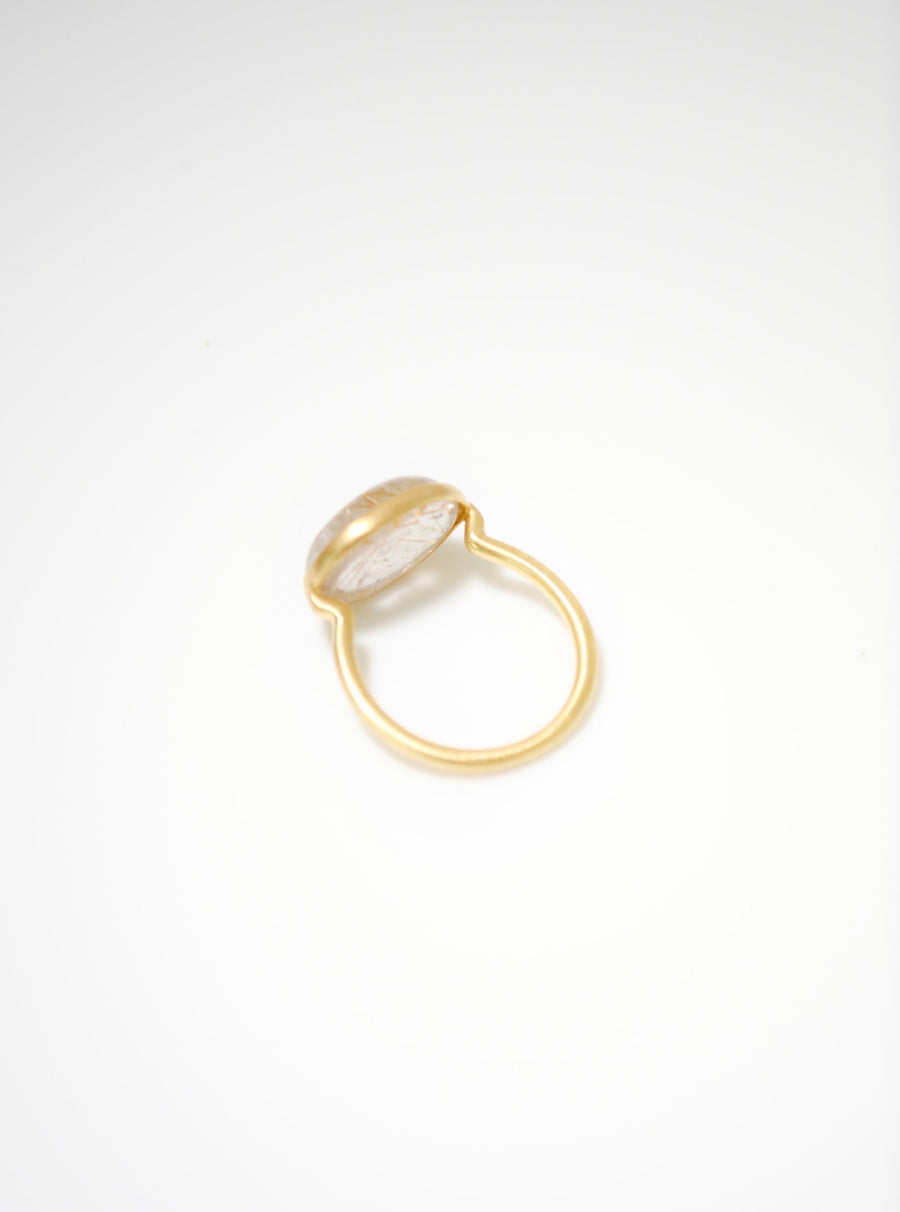 (ゴールデンルチルクオーツ/gold)：oval flower CAB ring