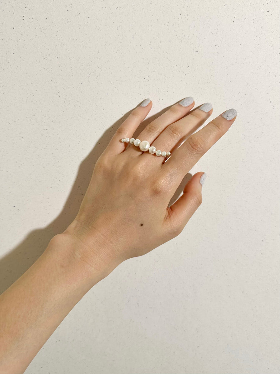 (パール/ silver ) waving pearl double finger ring