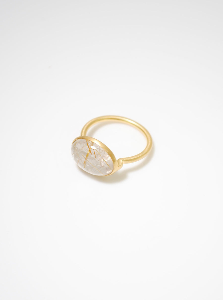 (ゴールデンルチルクオーツ/gold)：oval flower CAB ring
