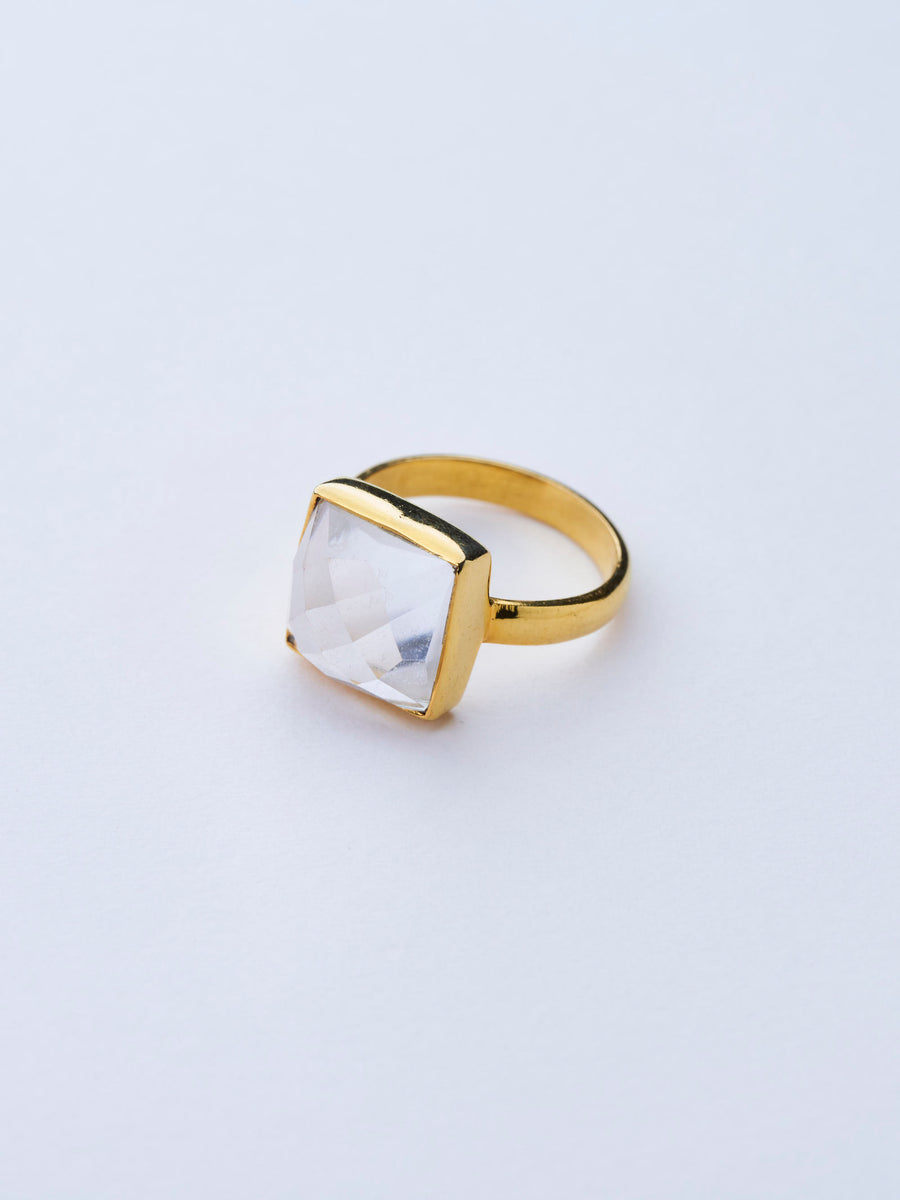 (クリスタル/gold) solid square ring