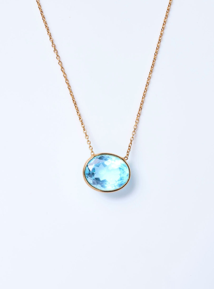 ブルートパーズ(gold)：oval flower necklace