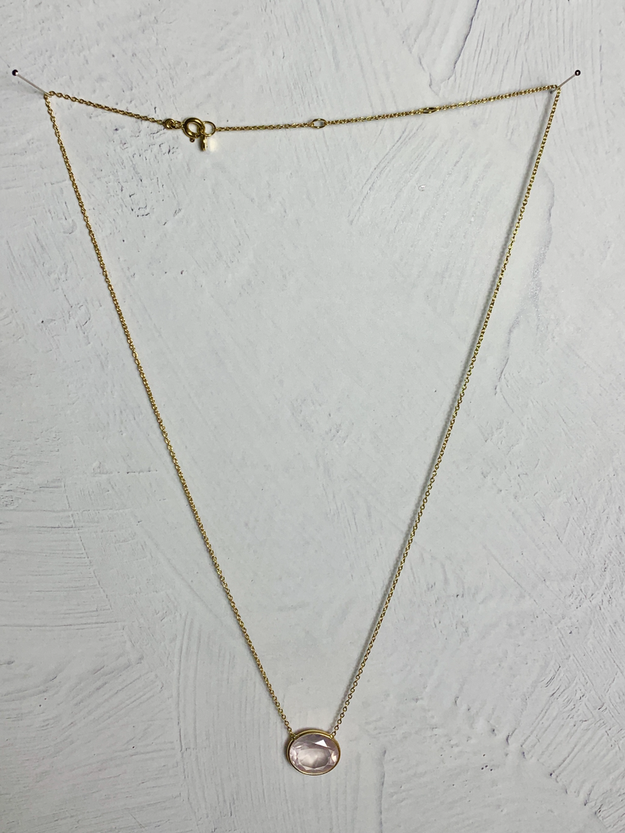 (ローズクオーツ/gold)：oval flower necklace