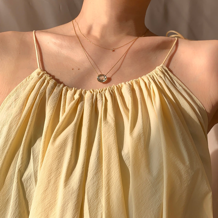 グリーンアメジスト(gold)：oval flower necklace