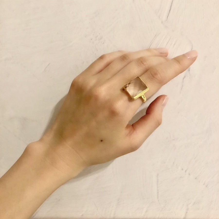 (クリスタル/gold) Big solid square ring